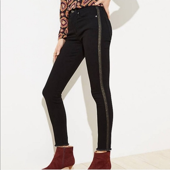 LOFT Skinny Black Jeans Gold Shimmer Stripe - Picture 1 of 9
